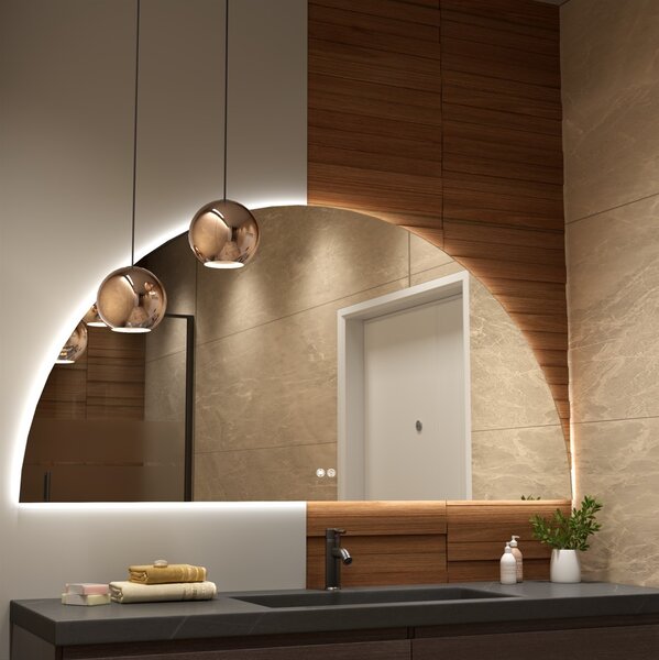 Erga Kori, félkör alakú LED tükör 80x160cm, 3220 lm, 3 fényszín, ERG-V01-KORI-8016-CL