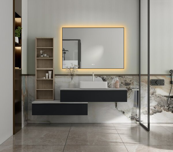 Erga Megan, LED tükör 120x80cm fekete keretben, 3105 lm, 3 fényszín, háttérvilágítás, ERG-V01-MEGAN-1280-BK