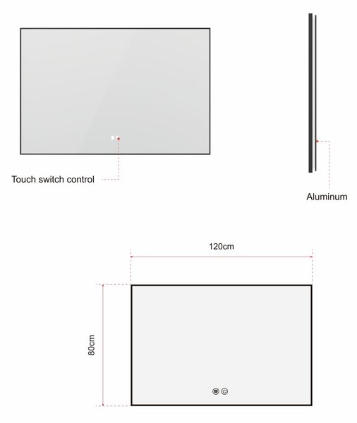 Erga Megan, LED tükör 120x80cm fekete keretben, 3105 lm, 3 fényszín, háttérvilágítás, ERG-V01-MEGAN-1280-BK