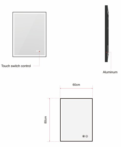 Erga Samira, LED tükör 60x80cm fekete keretben, 2185 lm, 3 fényszín, első/hátsó világítás, ERG-V01-SAMIRA-6080-BK