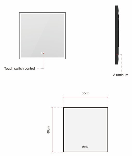Erga Samira, LED tükör 80x80cm fekete keretben, 2415 lm, 3 fényszín, első/hátsó világítás, ERG-V01-SAMIRA-8080-BK
