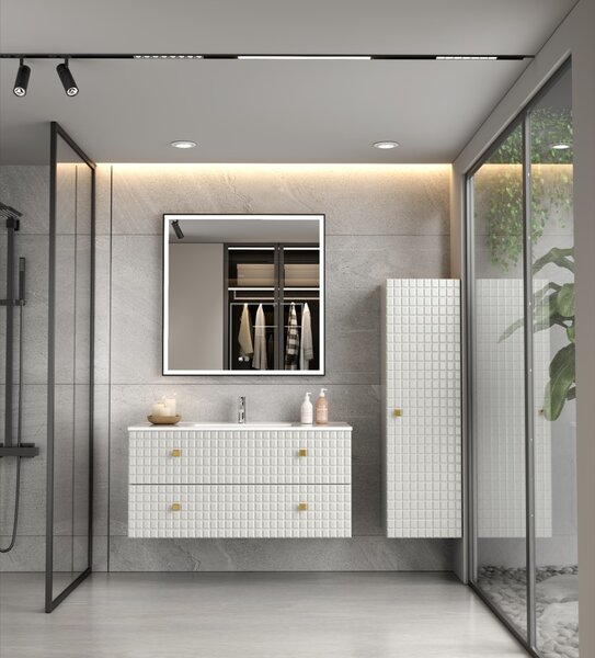 Erga Samira, LED tükör 80x80cm fekete keretben, 2415 lm, 3 fényszín, első/hátsó világítás, ERG-V01-SAMIRA-8080-BK