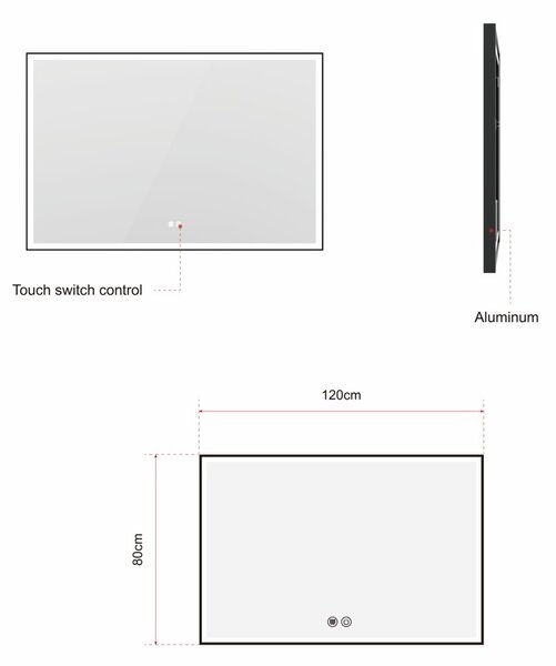 Erga Samira, LED tükör 120x80cm fekete keretben, 3105 lm, 3 fényszín, első/hátsó világítás, ERG-V01-SAMIRA-1280-BK