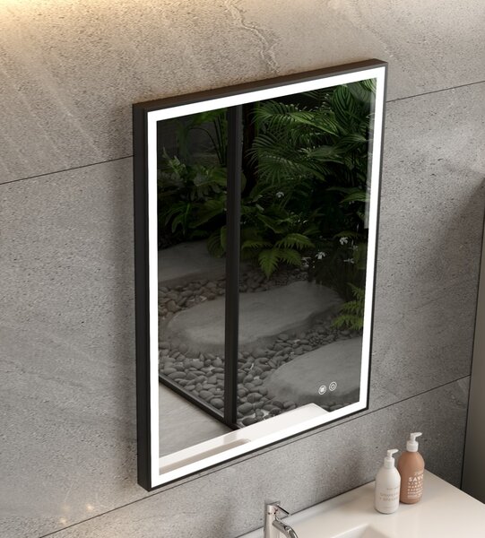 Erga Samira, LED tükör 60x80cm fekete keretben, 2185 lm, 3 fényszín, első/hátsó világítás, ERG-V01-SAMIRA-6080-BK