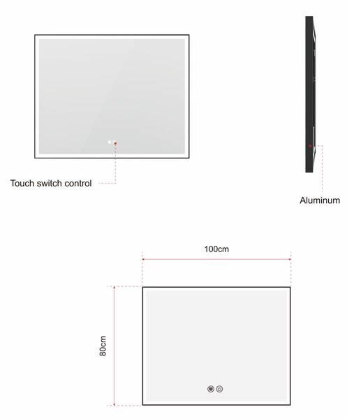 Erga Samira, LED tükör 100x80cm fekete keretben, 2760 lm, 3 fényszín, első/hátsó világítás, ERG-V01-SAMIRA-1080-BK