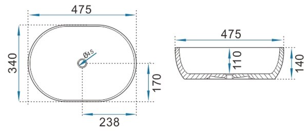 Erga Della, pultra szerelhető mosdó 475x340x140 mm, fényes fehér, ERG-V03-DELLA48-WH
