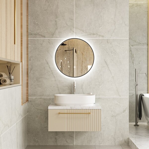 Erga Emma, ​​​​kerek LED tükör 50cm, fekete fém keret, 1150 lm, 6500K, háttérvilágítás, ERG-V01-201-5050-BK