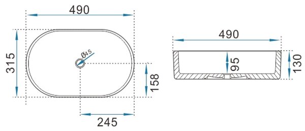Erga Halle, pultra szerelhető mosdó 490x315x130 mm, fényes fehér, ERG-V03-HALLE49-WH