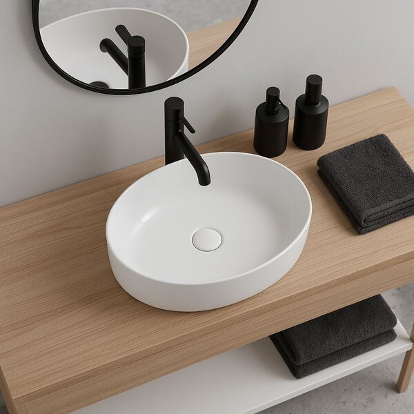 Erga Oval, pultra szerelhető mosdó 550x400x140 mm, fényes fehér, ERG-V03-OVAL55-WH