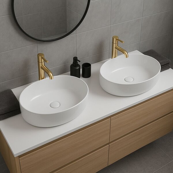 Erga Oval, pultra szerelhető mosdó 550x400x140 mm, fényes fehér, ERG-V03-OVAL55-WH