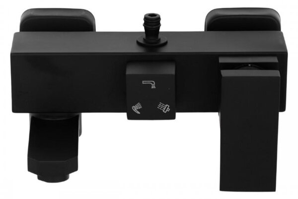 Erga Cube, zuhanycsaptelep kádtöltővel és felső zuhanyoszlop-csatlakozással, 150 mm, matt fekete, ERG-YKA-BW.CB-BLK
