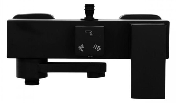 Erga Cube, zuhanycsaptelep kádtöltővel és felső zuhanyoszlop-csatlakozással, 150 mm, matt fekete, ERG-YKA-BW.CB-BLK