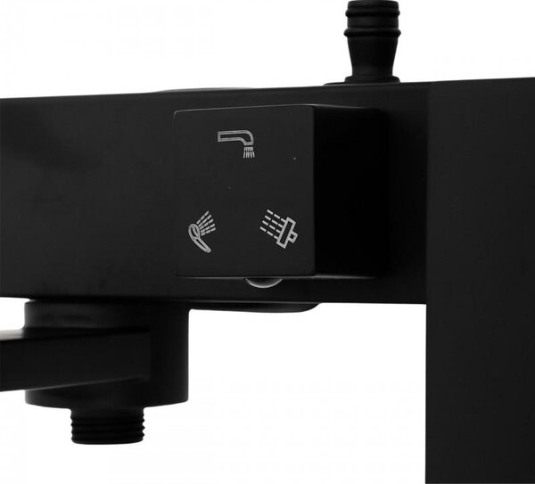 Erga Cube, zuhanycsaptelep kádtöltővel és felső zuhanyoszlop-csatlakozással, 150 mm, matt fekete, ERG-YKA-BW.CB-BLK