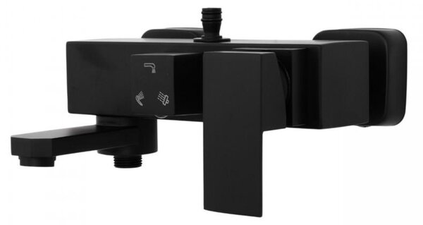 Erga Cube, zuhanycsaptelep kádtöltővel és felső zuhanyoszlop-csatlakozással, 150 mm, matt fekete, ERG-YKA-BW.CB-BLK