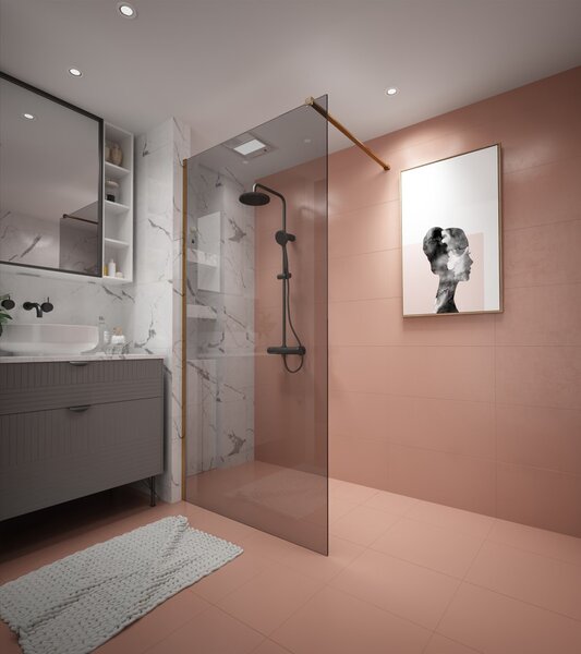 Erga Paris, Beépíthető zuhanykabin 50x200 cm, 8 mm-es szürke üveg, matt arany profil, ERG-V02-PARIS-050x200-GR-GB