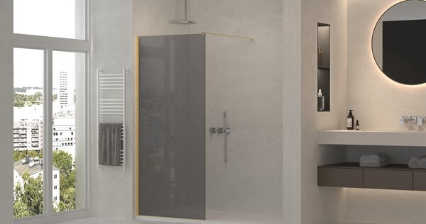 Erga Paris, Beépíthető zuhanykabin 50x200 cm, 8 mm-es szürke üveg, arany fényes profil, ERG-V02-PARIS-050x200-GR-GD