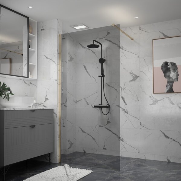 Erga Paris, Beépíthető zuhanykabin 50x200 cm, 8 mm-es szürke üveg, arany fényes profil, ERG-V02-PARIS-050x200-GR-GD