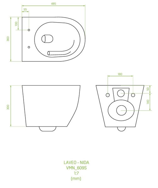 Laveo Nida Cycleon 2.0, fali WC-csésze duroplaszt ülőkével, Vortex öblítéssel, fényes fehér, LAV-VMN_609S