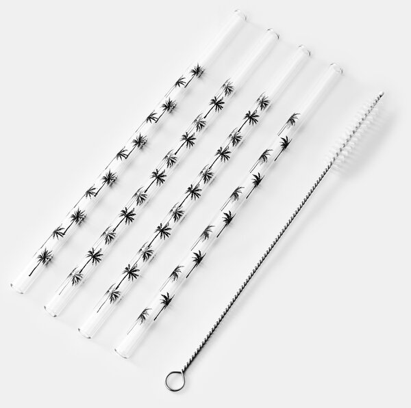 Sinsay - Szívószál készlet tisztítóval pálma mintával 5 pack - fehér