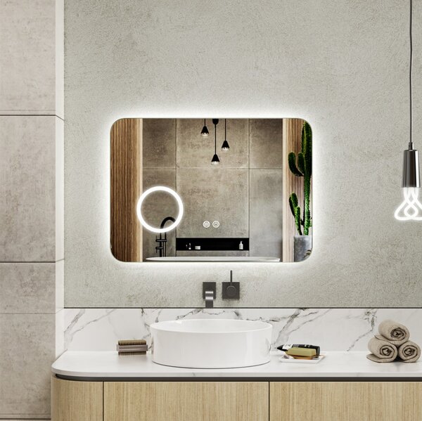 Erga Myra, LED tükör 70x50 cm kozmetikai tükörrel, 3x nagyítás, 2662 lm, 3 fényszín, háttérvilágítás, ERG-V01-MYRA-7050-00