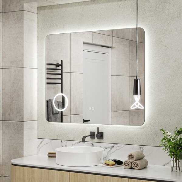 Erga Myra, LED tükör 100x80 cm kozmetikai tükörrel, 3x nagyítás, 4114 lm, 3 fényszín, háttérvilágítás, ERG-V01-MYRA-1080-00