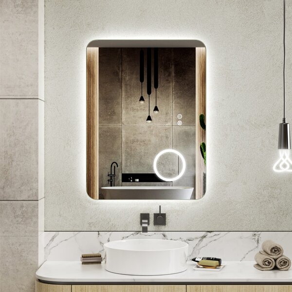 Erga Myra, LED tükör 80x60 cm kozmetikai tükörrel, 3x nagyítás, 3146 lm, 3 fényszín, háttérvilágítás, ERG-V01-MYRA-8060-00