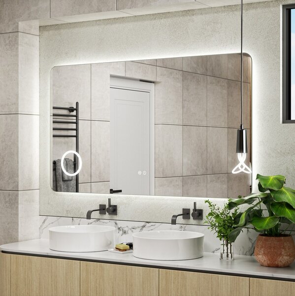 Erga Myra, LED tükör 140x80 cm kozmetikai tükörrel, 3x nagyítás, 5082 lm, 3 fényszín, háttérvilágítás, ERG-V01-MYRA-1480-00