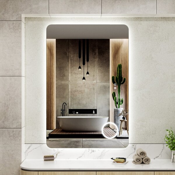 Erga Myra, LED tükör 120x80 cm kozmetikai tükörrel, 3x nagyítás, 4598 lm, 3 fényszín, háttérvilágítás, ERG-V01-MYRA-1280-00