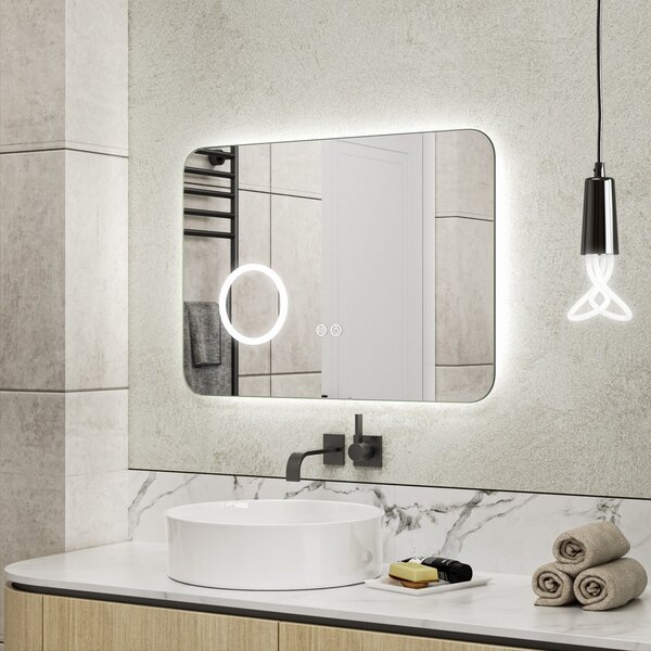 Erga Myra, LED tükör 70x50 cm kozmetikai tükörrel, 3x nagyítás, 2662 lm, 3 fényszín, háttérvilágítás, ERG-V01-MYRA-7050-00