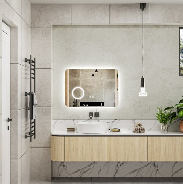 Erga Myra, LED tükör 70x50 cm kozmetikai tükörrel, 3x nagyítás, 2662 lm, 3 fényszín, háttérvilágítás, ERG-V01-MYRA-7050-00
