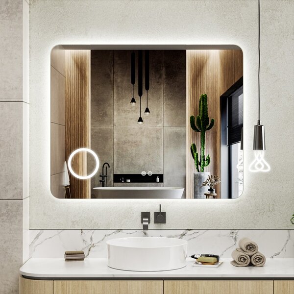 Erga Myra, LED tükör 100x80 cm kozmetikai tükörrel, 3x nagyítás, 4114 lm, 3 fényszín, háttérvilágítás, ERG-V01-MYRA-1080-00
