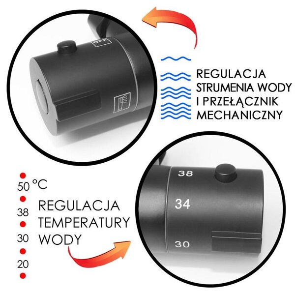 Erga Erga, termosztátos zuhanycsaptelep felső 3/4"-os zuhanyoszlop-csatlakozással, matt fekete, ERG-YKA-BW.FL-THERM-BLK