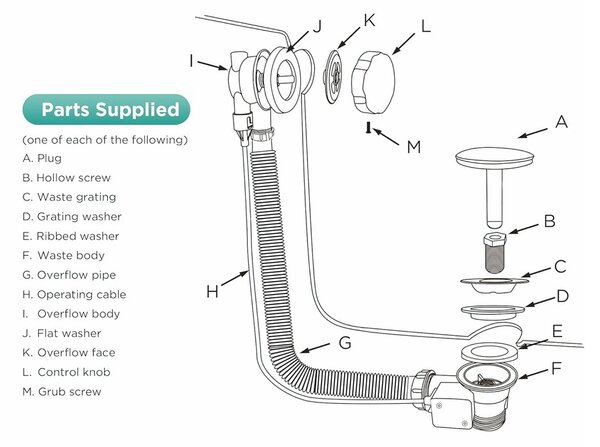 Erga Pureline, kád lefolyó- és túlfolyógarnitúra, 650 mm hosszú, bowden, króm, ERG-V08-PURELINE-SIPHON60-CR