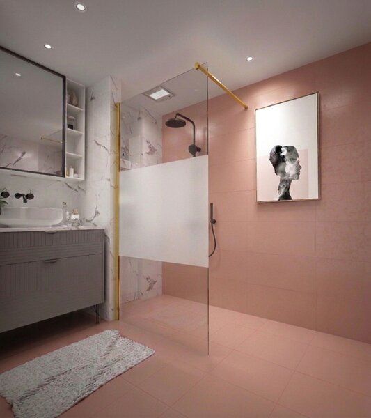 Erga Paris, Beépíthető zuhanykabin 80x200 cm, 8 mm-es átlátszó/maszkos üveg, arany fényes profil, ERG-V02-PARIS-080x200-MF-GD