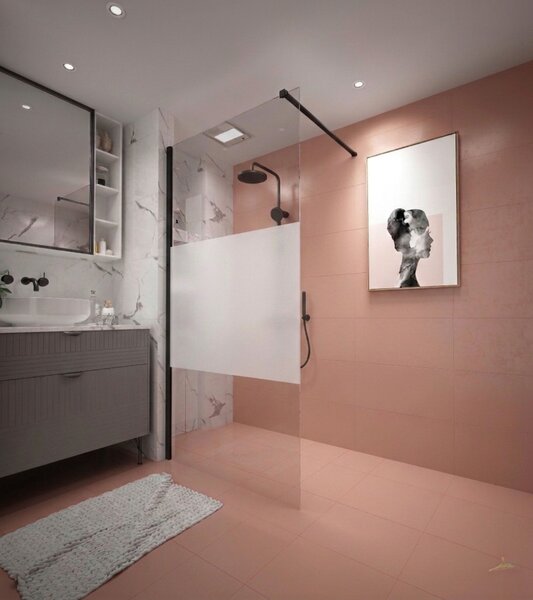 Erga Paris, Beépíthető zuhanykabin 80x200 cm, 8 mm-es átlátszó/matt üveg, fekete profil, ERG-V02-PARIS-080x200-MF-BK
