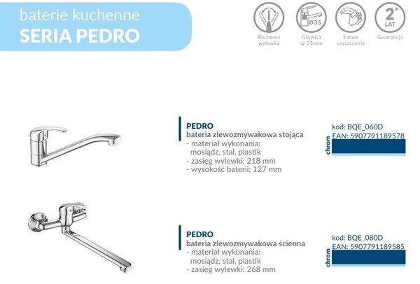 Kuchinox Pedro, fali kádcsaptelep kézizuhannyal, króm, LAV-BQE_011D
