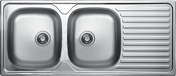 Kuchinox Orion, 2 rekeszes rozsdamentes mosogató csepegtetővel 1160x500x155 mm, sima felület, acél, LAV-SKO_021T