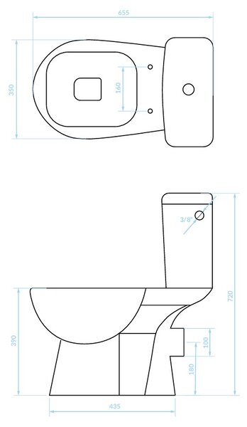 Kuchinox Lario, kombinált WC, kettős öblítésű 3/6l, hátsó lefolyóval, lassan záródó ülőkével, fehér, LAV-VKL_604P