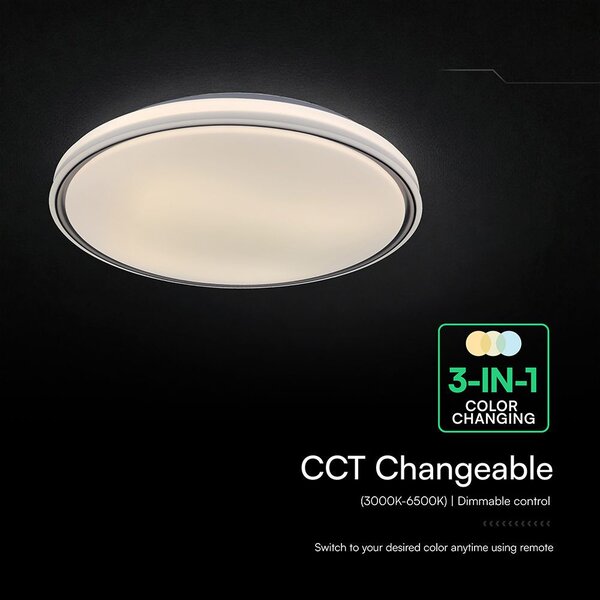 V-TAC 60W designer dóm LED lámpa, állítható színhőmérséklet, fekete gyűrű, 495x72mm - SKU 24202