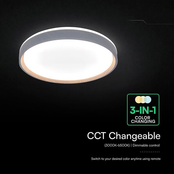 V-TAC 40W designer dóm LED lámpa, állítható színhőmérséklet, fa hatású, 391x64mm - SKU 24200