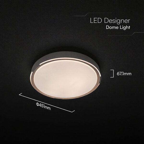 V-TAC 60W designer dóm LED lámpa, állítható színhőmérséklet, sötét fa hatású, 486x67mm - SKU 24205