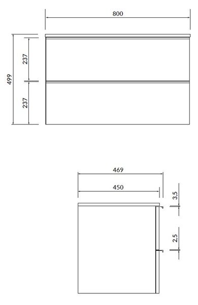 Cersanit - VIRGO függő szekrény mosogató alatt tányérral 80cm, fehér-fekete, S522-027