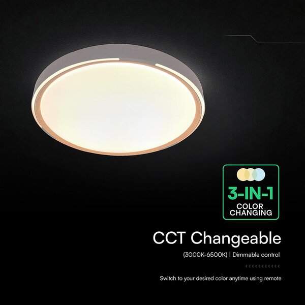 V-TAC 60W designer dóm LED lámpa, állítható színhőmérséklet, világos fa hatású, 486x67mm - SKU 24206