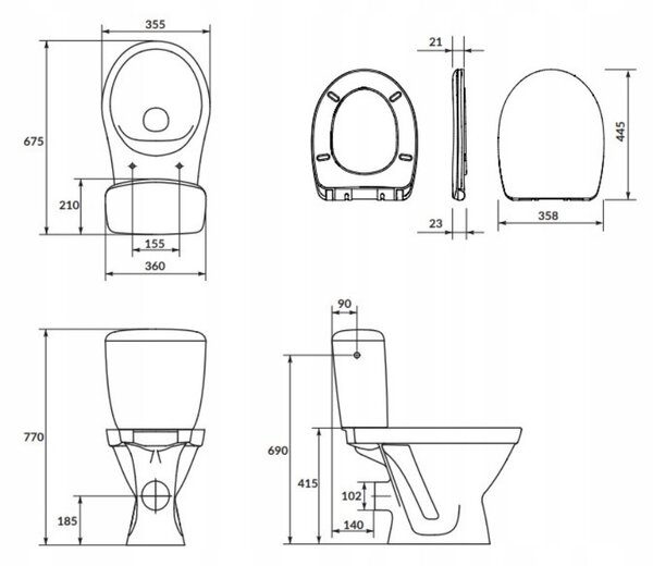 Cersanit Cersania SimpleOn 010 - WC kombi 3 / 6l + lassan záródó ülőke hőre keményedő, vízszintes hulladék, fehér, K11-2337