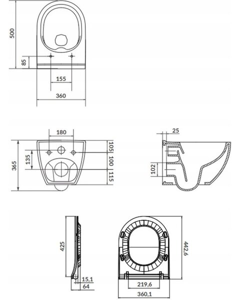 Cersanit City Square, antibakteriális WC ülőke hőre keményedő, fehér, K98-0125