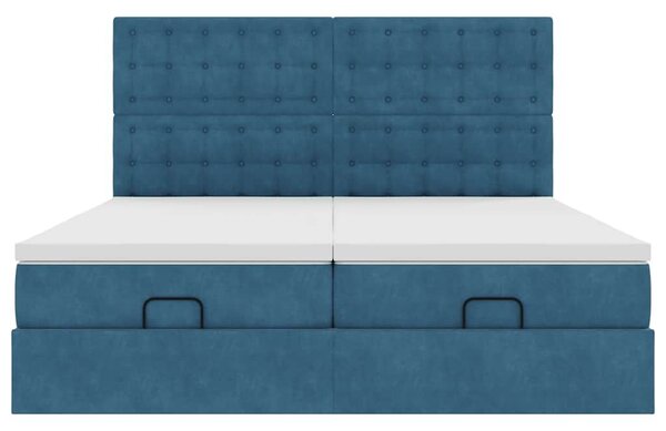 VidaXL Ottomán ágy matracokkal & LED-ek Sötétkék 200x200cm bársony