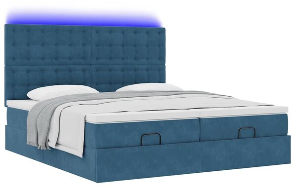 VidaXL Ottomán ágy matracokkal & LED-ek Sötétkék 200x200cm bársony