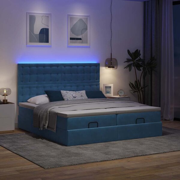 VidaXL Ottomán ágy matracokkal & LED-ek Sötétkék 200x200cm bársony