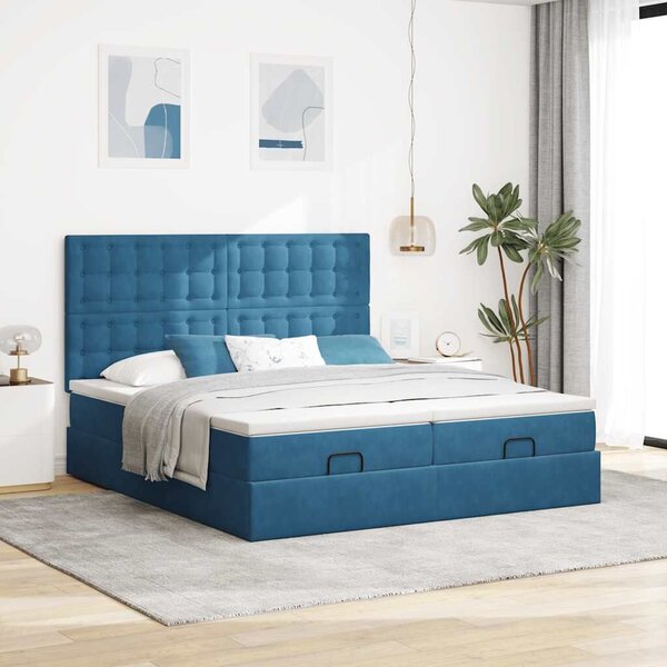 VidaXL Ottomán ágy matracokkal & LED-ek Sötétkék 200x200cm bársony
