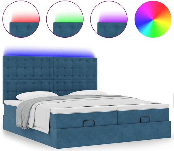 VidaXL Ottomán ágy matracokkal & LED-ek Sötétkék 200x200cm bársony